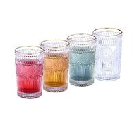 Relaxdays Lot de 4 Verres avec Motif, 400 ML, Vintage, Bord doré, jus Fruits, lavables Lave-Vaisselle, Transparents
