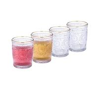 Relaxdays Lot de 4 Verres avec Motifs, 300 ML, Vintage, Bord doré, jus Fruits, Transparents