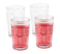Relaxdays Lot de 4 verres avec motifs, 400 ml, vintage, eau, jus fruits, lavables au lave-vaisselle, transparents
