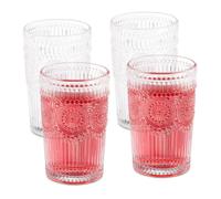 Relaxdays Lot de 4 verres avec motifs, 400 ml, vintage, eau, jus fruits, lavables au lave-vaisselle, transparents