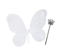 Relaxdays Déguisement de fée, Lot de 5, Ailes, Baguette Magique, Costume, Motif Papillon, Elfe, Enfant, Carnaval, Blanc et argenté