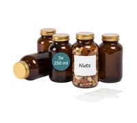 Relaxdays Lot de 5 bocaux en verre brun 250 ml