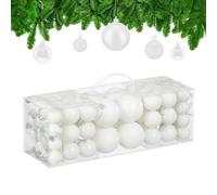 Relaxdays Boule de Noël, lot Pratique de 76, en Plastique, pour décorer Votre Sapin comme il se Doit, Blanche