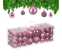 Relaxdays Boule de Noël, lot Pratique de 76, en Plastique, pour décorer Votre Sapin comme il se Doit, Rose
