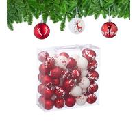 Relaxdays Lot de 50 Boules de Noël sur Le thème du Renne, en Plastique, diamètre de Chaque : 6 cm, Rouge et Blanc