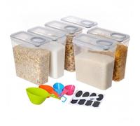 Relaxdays Lot de 6 boîtes de conservation, hermétiques et transparentes | Boîte à muesli 3,7 L, avec doseur et étiquettes, en plastique