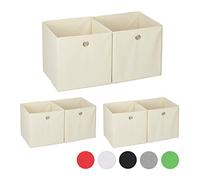 Relaxdays Lot de 6 boîtes de rangement en tissu carré pour étagère - 30 x 30 x 30 cm - Beige