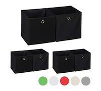 Relaxdays Lot de 6 boîtes de rangement en tissu carré pour étagère - 30 x 30 x 30 cm - Noir