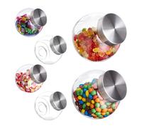 Relaxdays Bonbonnière, Lot de 6, 1,5 l chacune, Couvercle en Acier INOX, pour friandises (Bonbons, etc.), Transparente