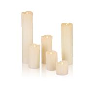 Lot de 6 bougies LED Relaxdays, cire véritable, sans flamme, effet vacillant, sur piles, Ø 5 cm, crème