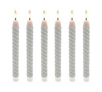Relaxdays Lot de 6 Bougies LED torsadées Gris Clair, Flamme vacillante, Cire véritable, 25 x 2,2 cm