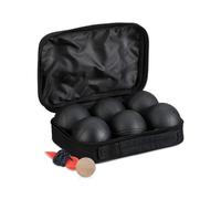 Relaxdays Boule de pétanque, Lot de 6 Boules métalliques, avec cochonnet et mesureur, Set en Acier et Nylon, Noire