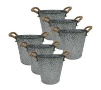 Ensemble de Cache-Pots Relaxdays, 6 Pots, Aspect Vieilli, H x P : 16 x 15 cm, Pot à Herbes en Fer et Jute, Argent.