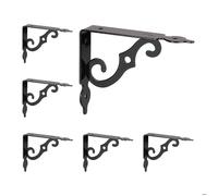 Relaxdays Lot de 6 équerres murales, supports pour le mur, métal, cornières à fixer, HxLxP : 11x2,5x14 cm, noir