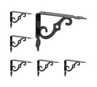 Relaxdays Lot de 6 équerres murales, Supports pour Le Mur, métal, cornières à Fixer, HxLxP : 11x2,5x14 cm, Noir
