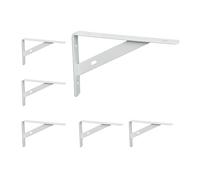 Relaxdays Lot de 6 équerres murales, Supports pour Le Mur, métal, cornières en métal, HxLxP : 9,5x1,5x15 cm, Blanc