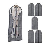 Relaxdays Lot de 6 Housses à vêtements, Fermeture éclair, Contre poussière et Mites, LxH : 135 x 60 cm, Non-tissé, Gris