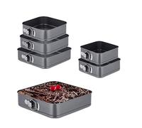 Relaxdays Lot de 6 moules à charnières, carrés, Plusieurs Tailles, Acier Inoxydable, Plats antiadhésifs, Anthracite
