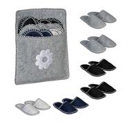 Relaxdays Lot de 6 Paires de Pantoufles pour Les invités, Semelle antidérapante, Feutre, Pochette Pratique, Multicolore
