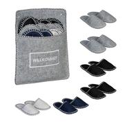 Relaxdays Lot de 6 Paires de Pantoufles pour Les invités, Semelle antidérapante, Feutre, Pochette spacieuse, Multicolore