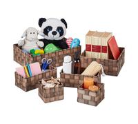Relaxdays Paniers de Rangement, Lot de 6, 4 Tailles, Corbeille Effet Bois, tressé, Armoire et étagère, Plastique, Marron