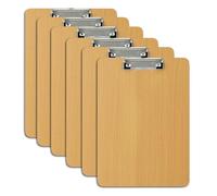 Relaxdays Lot de 6 porte-bloc aspect bois, pince en métal caoutchouté, H x l x P : 31,5 x 22,5 x 0,5 cm, support d'écriture DIN A4, naturel