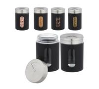 Relaxdays Saupoudreuse à épices, Lot de 6, 3 Tailles de saupoudrage, épices, XL, 290 ML, Verre & Acier Inoxydable, Noir