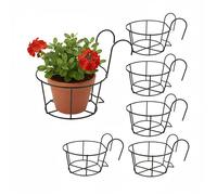 Relaxdays - Lot de 6 supports de pots de fleurs suspendus, 21 x 20 x 26 cm, en fer noir, résistants à la rouille
