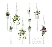 Relaxdays Lot de 7 suspensions pour Plantes en macramé - Style bohème - Différentes Tailles - Intérieur - Coton - Crème
