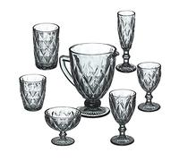 relaxdays Lot de 7 verres, cruche, bol à glace, 2 gobelets à eau et vin, coupes adaptés pour le lave-vaisselle, gris