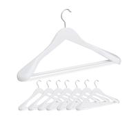 Relaxdays Cintre pour vêtements, Lot de 8, épaule Large, Barre à Pantalon, pour Veste, Chemise, Bois, Blanc