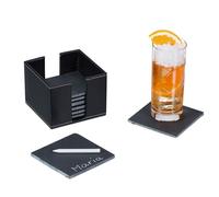 Relaxdays Lot de 8 dessous de verre ardoise avec boîte