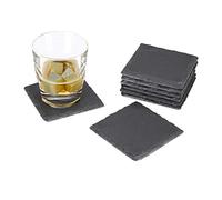 Relaxdays Lot de 8 dessous de verre carrés en ardoise facile d'entretien pour verres Gris 10 x 10 cm