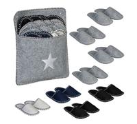 Relaxdays Lot de 8 Paires de Pantoufles pour Les convives, Semelle antidérapante, Feutre, Pochette Pratique, Multicolore