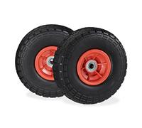 Relaxdays Lot de 8 Roues de Diable en Caoutchouc 260x85 mm, Roue complète Caoutchouc, 16 mm, 4.1/3.5-4 essieu, 150 kg, Rouge/Noir