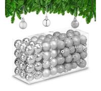 Relaxdays Boules de Noël, Lot de 96, en Plastique, D : 3 cm, Paillettes, Mates, Brillantes, déco Sapin, argentées