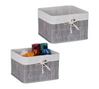 Relaxdays Bac de rangement lot de 2 avec doublure et poignée 20 x 31 x 31 cm Gris/Blanc