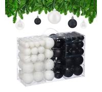 Relaxdays 100 Boules de Noël, Mates, Brillantes et pailletées, pour décorer Le Sapin, Noires et Blanches