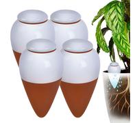 Relaxdays cônes d'arrosage en terre cuite x4 350 ml avec couvercle pour plantes et jardinières, terre cuite/blanc