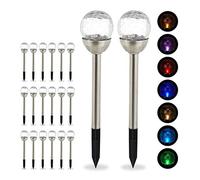 Relaxdays Lot de Lampes solaires LED, Lot de 20, Piquet, Décoration de Jardin, Eclairage, Changement de Couleur, argenté
