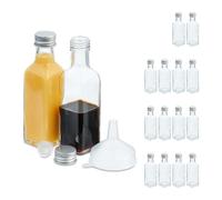 Relaxdays Mini Bouteilles en Verre, Lot de 16, Petites fioles à remplir, 100 ML, Bouchon à vis, Transparent/argenté