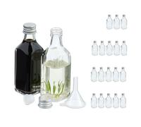 Relaxdays Mini Bouteilles en Verre, Lot de 20, Petites fioles à remplir, 50 ML, Bouchon à vis, Transparent/argenté