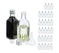 Relaxdays Mini Bouteilles en Verre, Lot de 30, Petites fioles à remplir, 50 ML, Bouchon à vis, Transparent/argenté