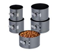 Relaxdays Lot de 5 moules à charnière, 12/14/16/18/20 cm de diamètre, Acier, antiadhésifs, Plats Ronds, Anthracite
