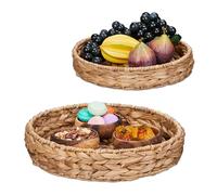 Relaxdays Lot de Plateaux, 2 Supports Ronds, Plusieurs Tailles, diamètre 32 & 25 cm, déco en Jacinthe d’Eau, Nature