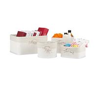 Relaxdays Lot de Quatre paniers de Rangement, Bambou et intérieur Tissu, corbeilles Salle de Bain, 4 Tailles, Blanc