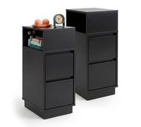Relaxdays Table de Chevet, en Lot de 2, 2 tiroirs, 1 Niche, Noir