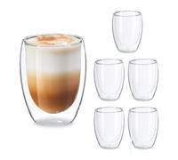 Relaxdays Tasse à Latte Macchiato, en Lot de 6, Double paroi, capacité 350 ML, Convient au Lave-Vaisselle, Transparente