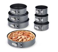 Relaxdays Lot moules charnière, 7 plats ronds, diamètre: 14/16/18/20/24/26/28 cm, inoxydables, antiadhésifs, anthracite