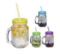 relaxdays Verres à boire colorés avec couvercle, set de 4 verres